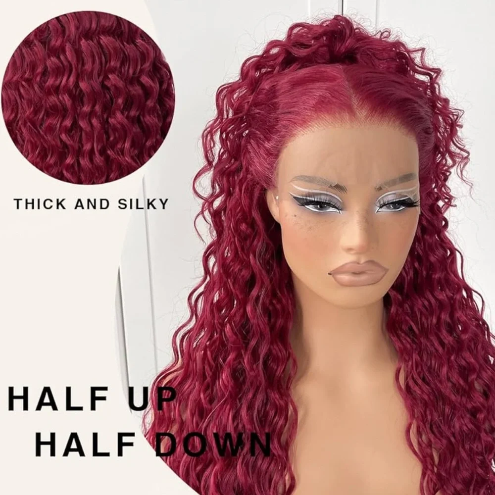 26” Burgundy DEEP Wavy Hair  LACE FRONT WIG Wig